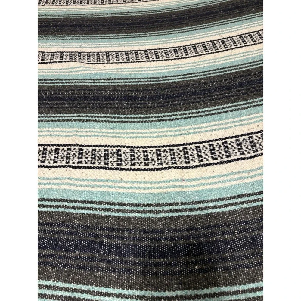 Oland Outdoors Falsa Throw With Fringes 51” x 75” Black White & Blue Handwoven